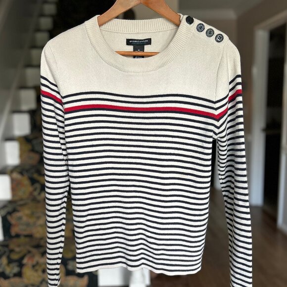 Goodclothes Nautical Deep Navy, Red, White Sweater w/ Button Detail Womens Sz M - Picture 10 of 10